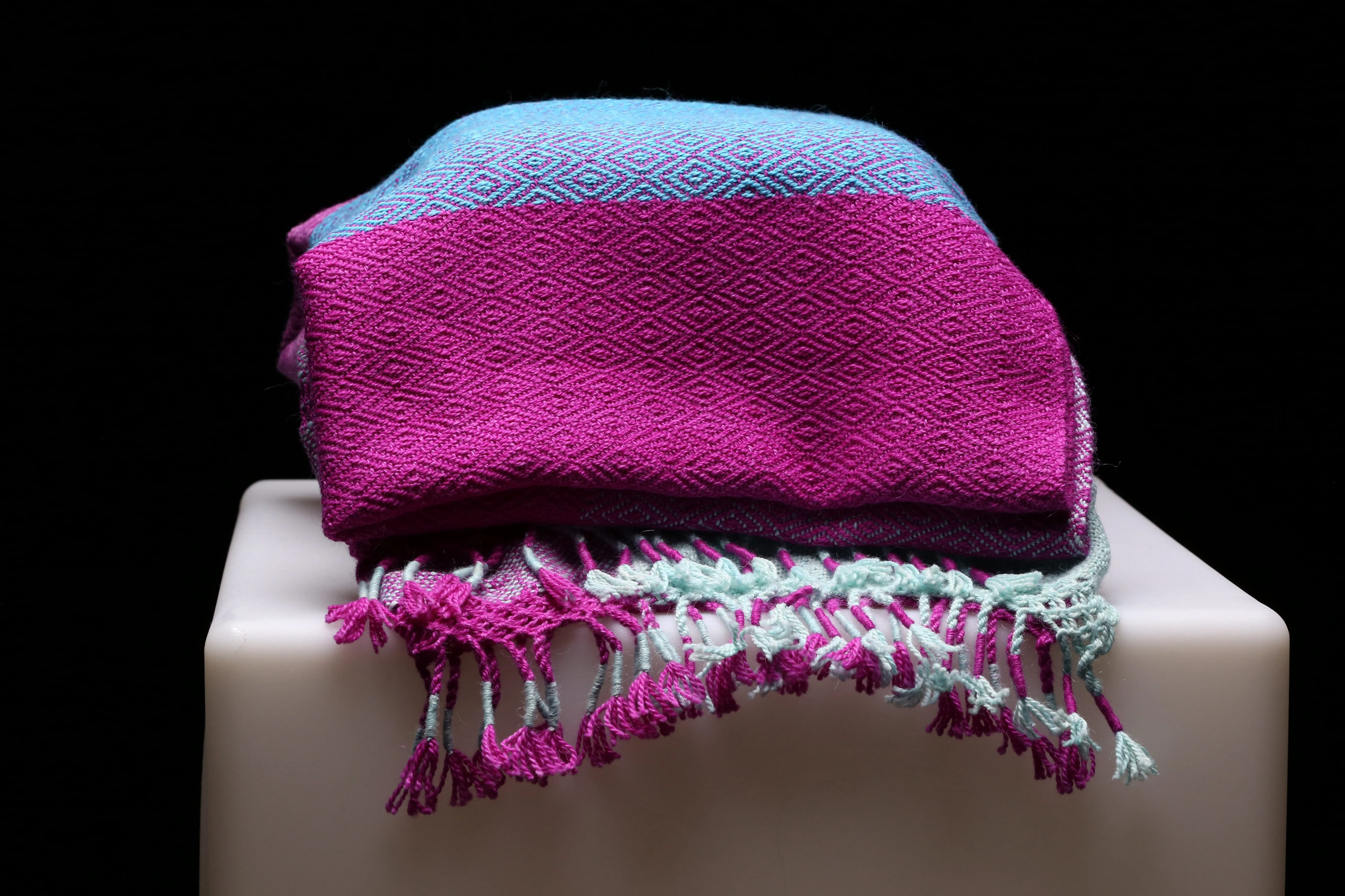 Alpaca Shawl - Pink & Light Blue