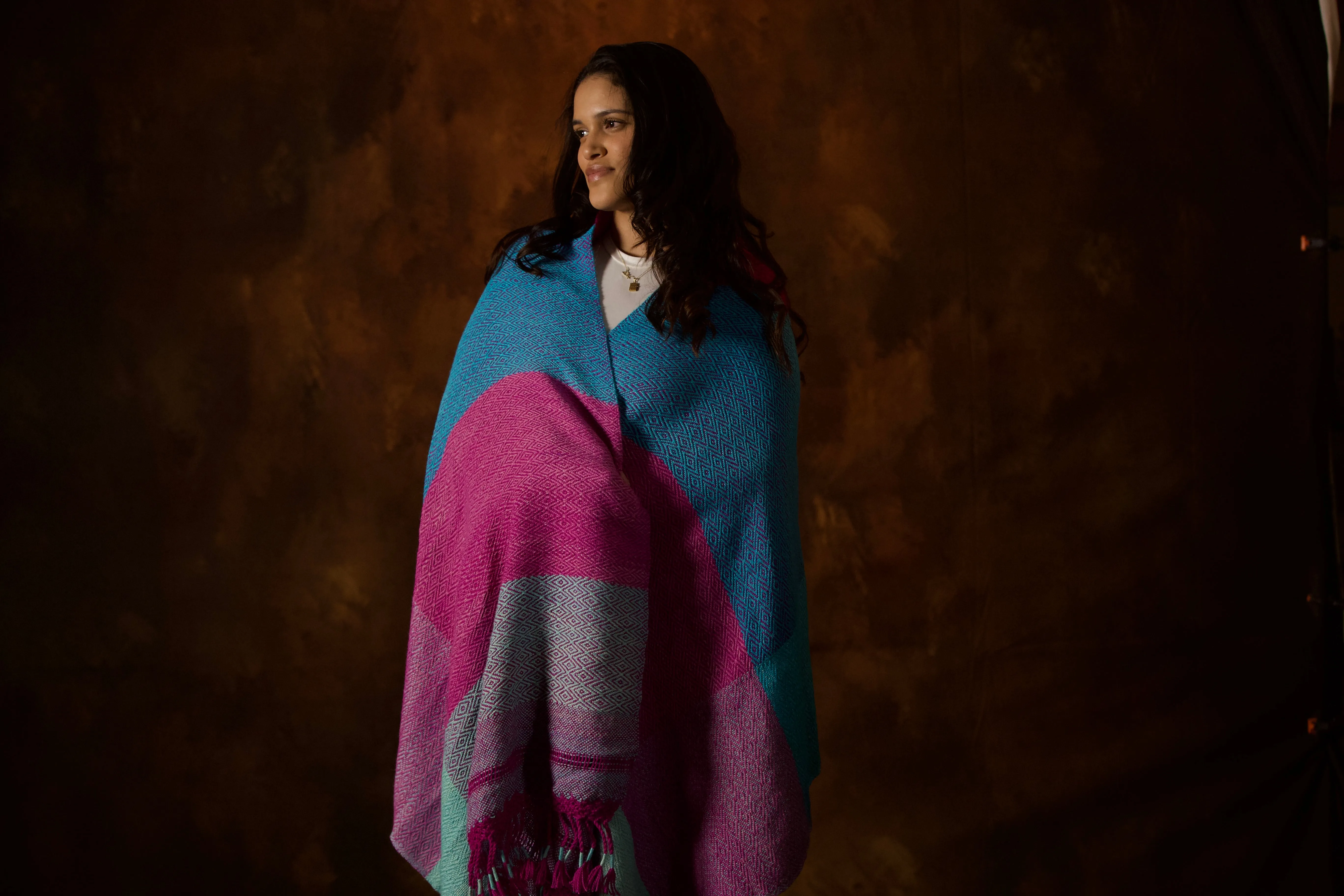 Alpaca Shawl - Pink & Light Blue