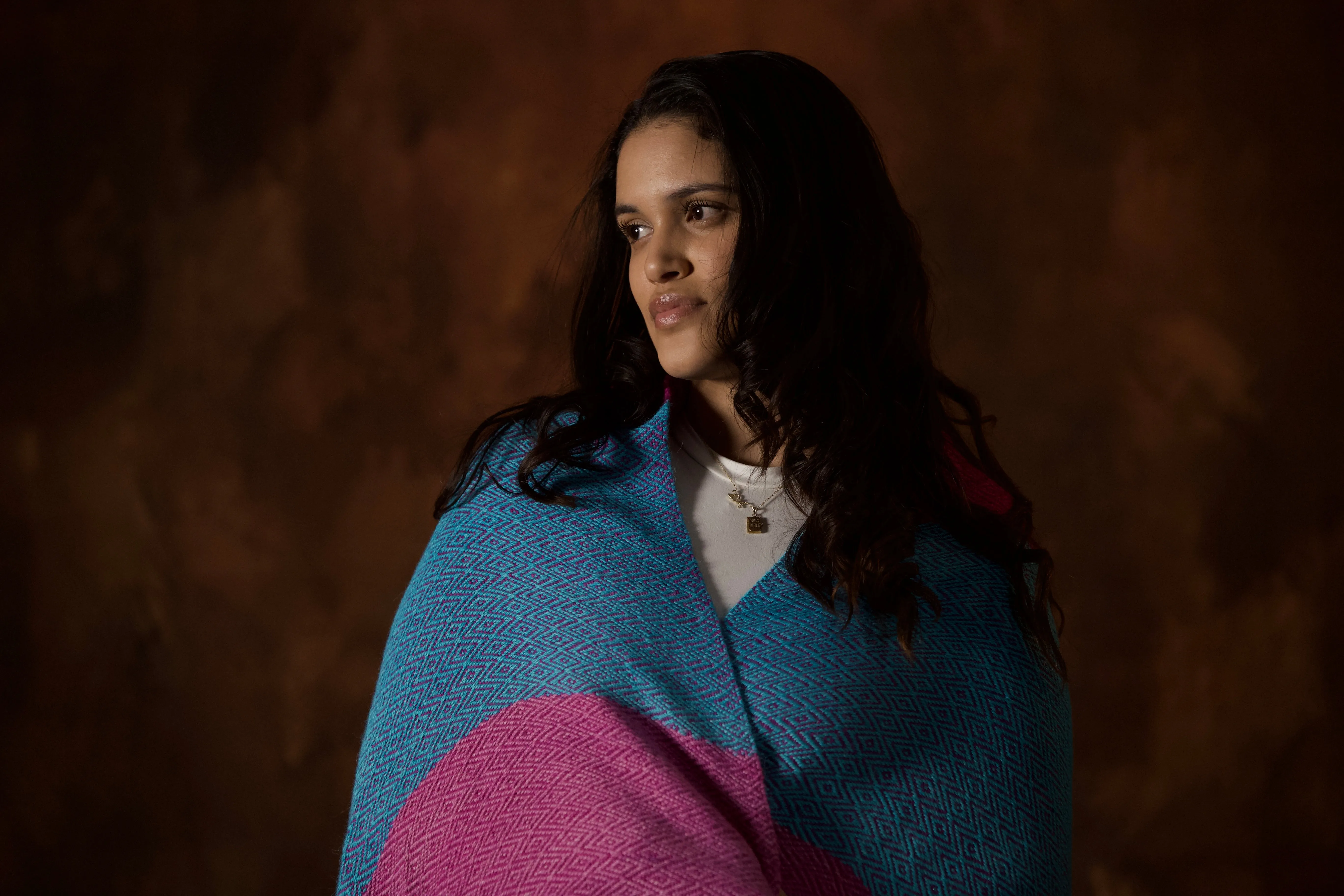 Alpaca Shawl - Pink & Light Blue