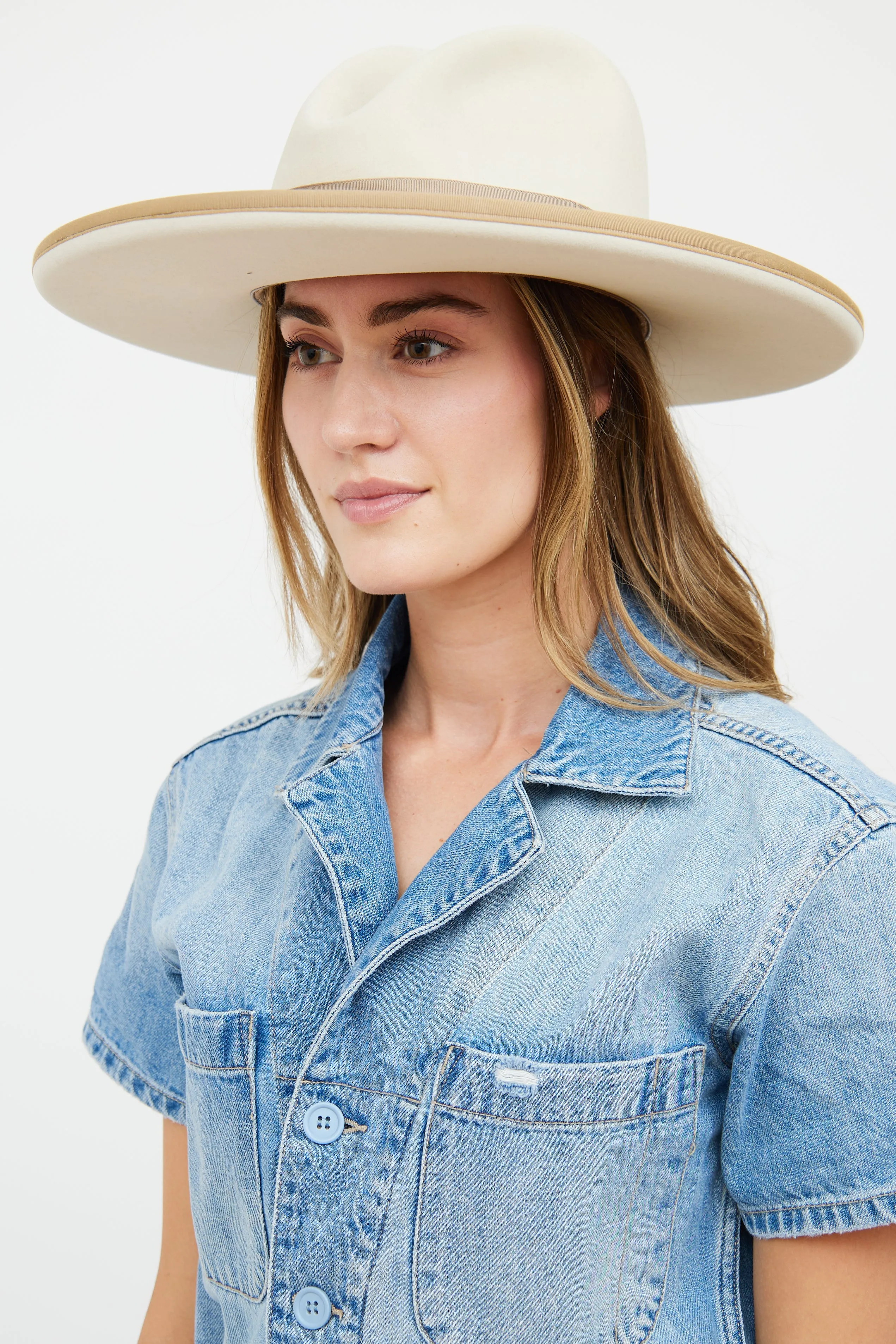 Beige Felt Round Brim Western Hat