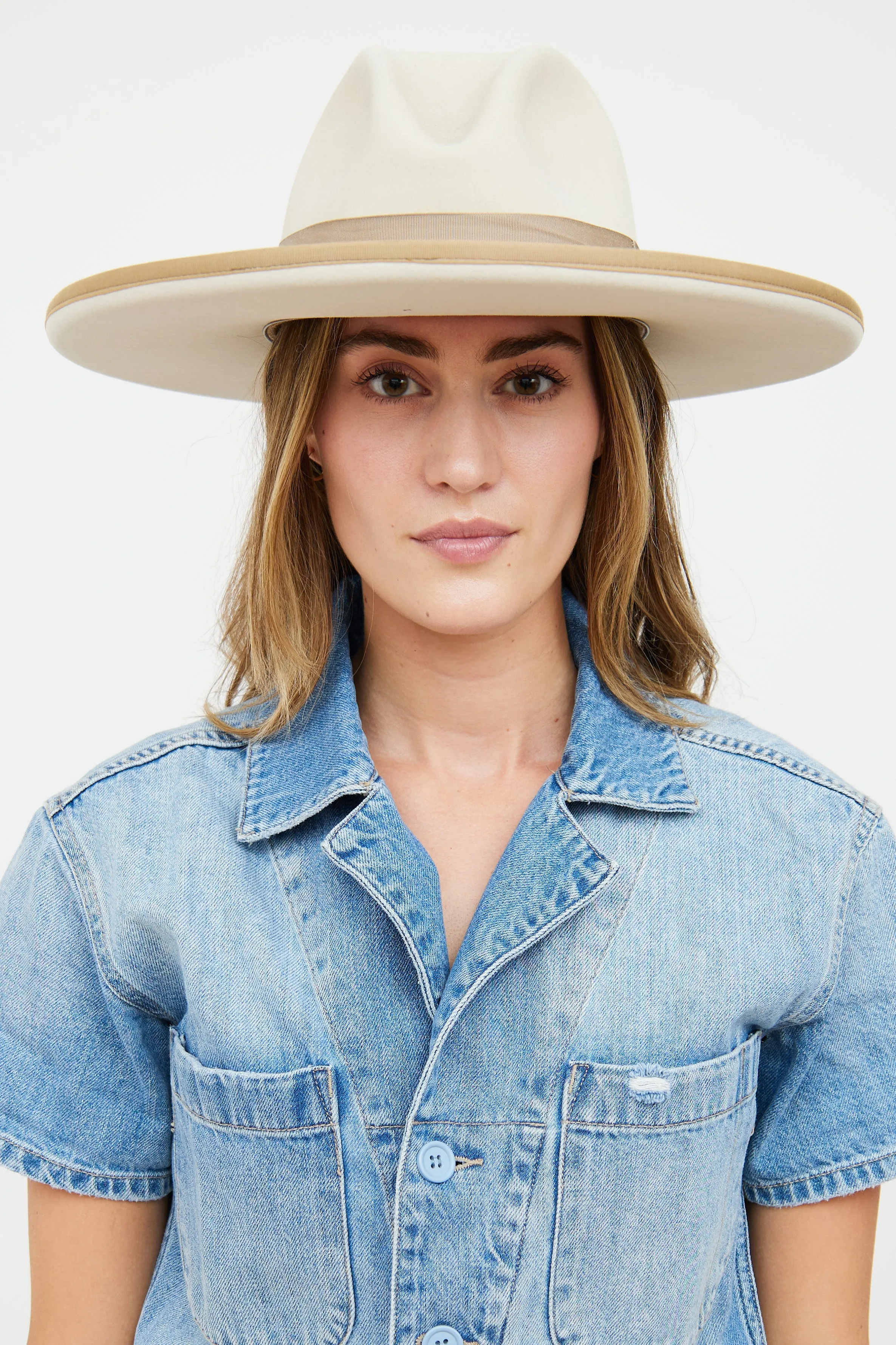 Beige Felt Round Brim Western Hat