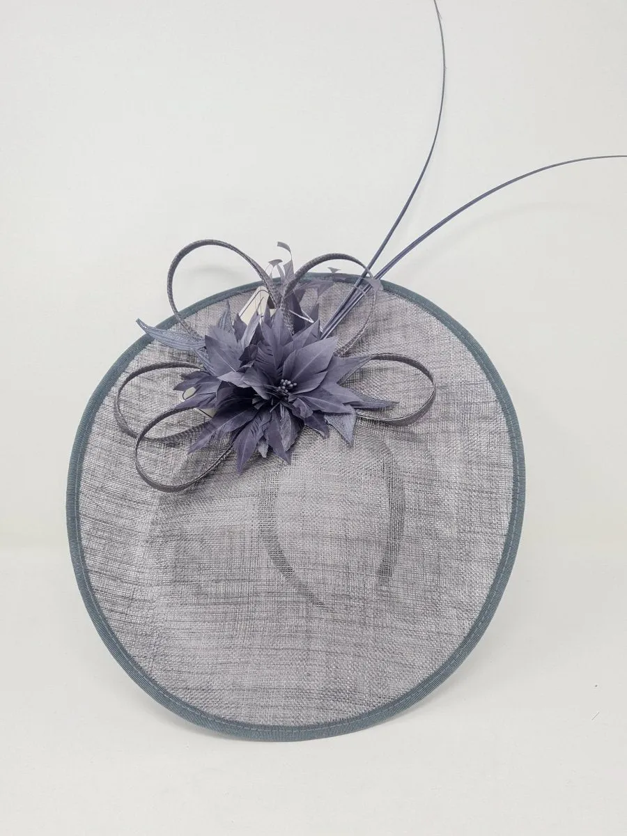 Deep Grey Sinamay Disc Fascinator