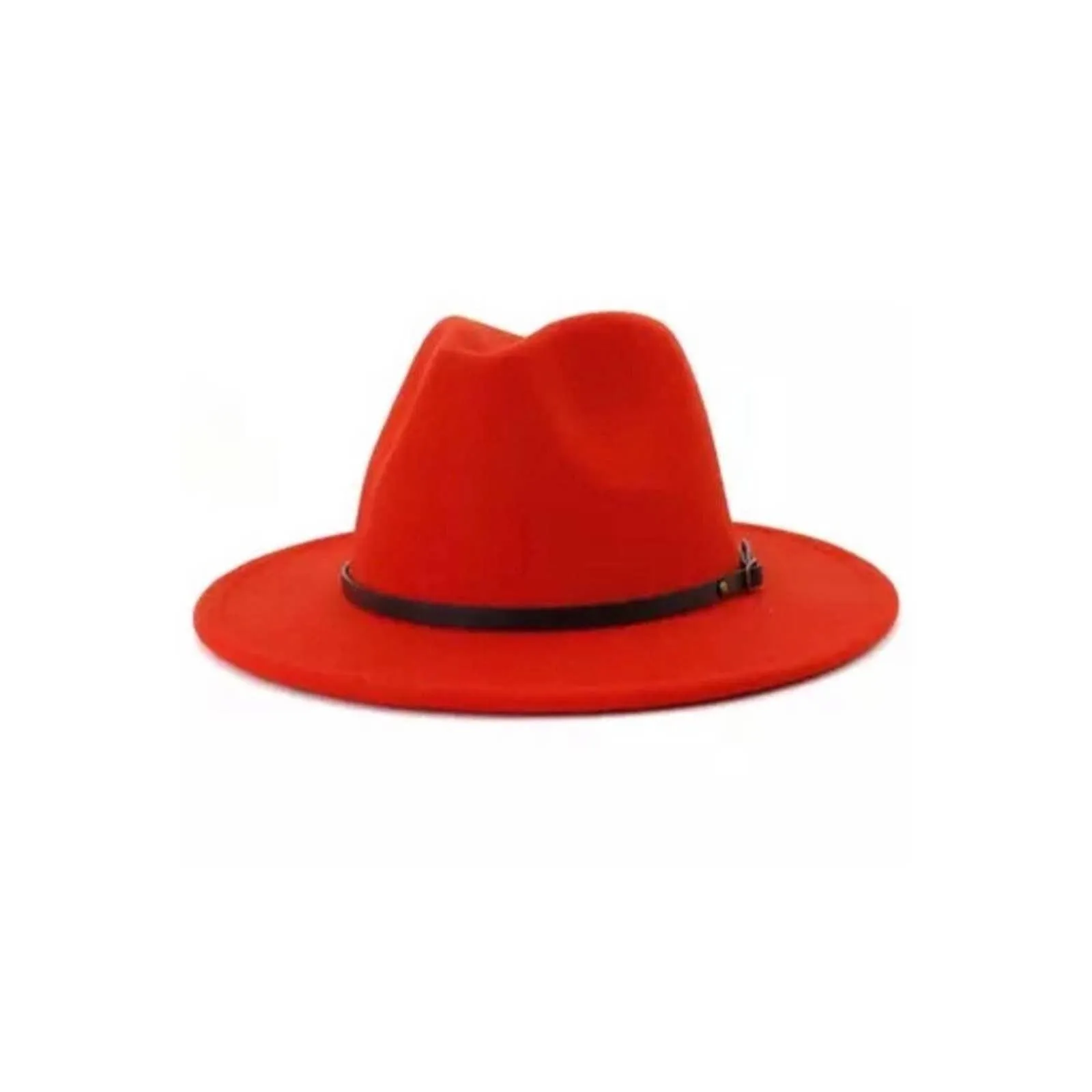 Gray Belt Buckle Trim Wide Brim Felt Hat