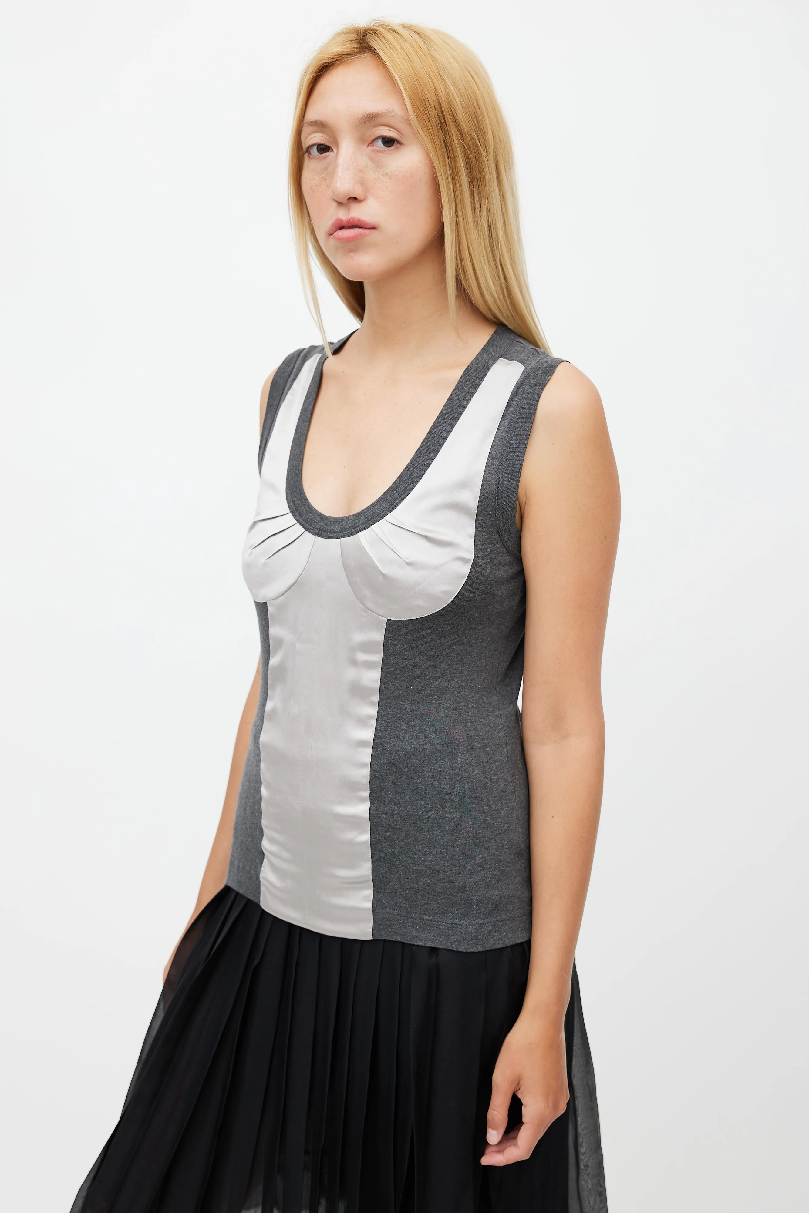 Grey Satin Bustier Top