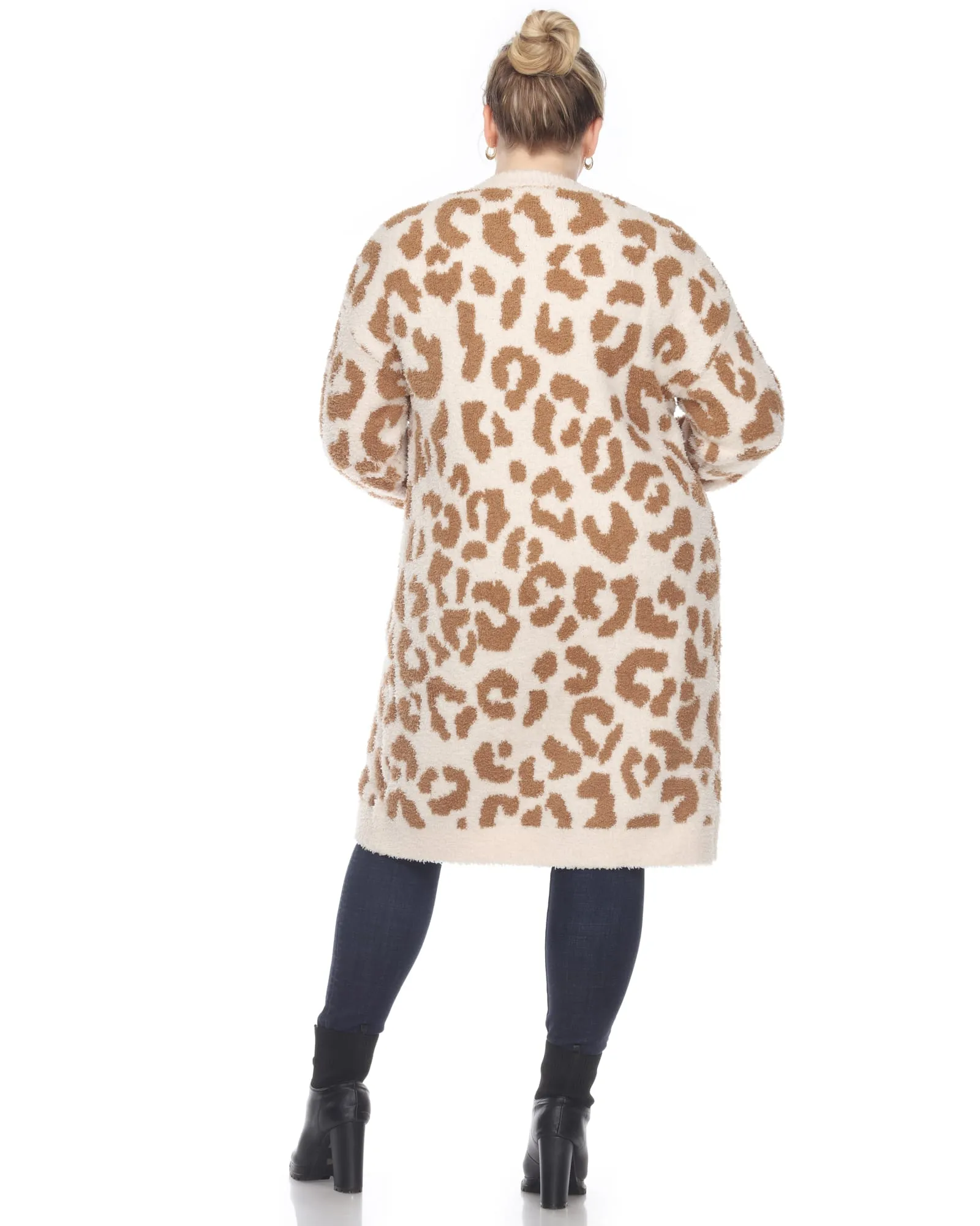 Leopard Print Open Front Sherpa Coat | Tan Leopard