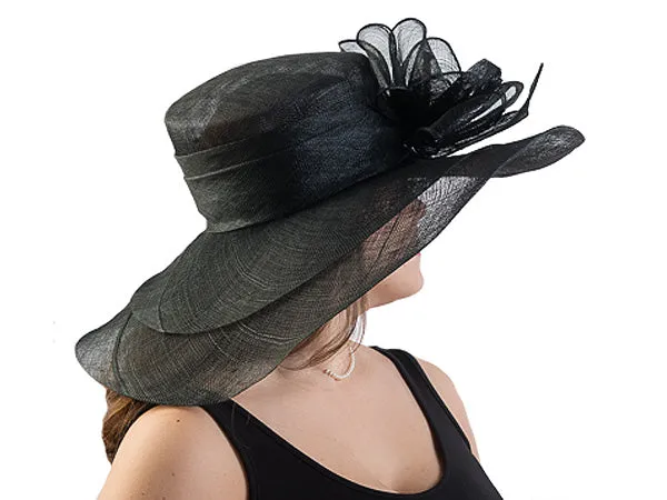 Regina Wide Brim Floppy Sinamay Hat Black