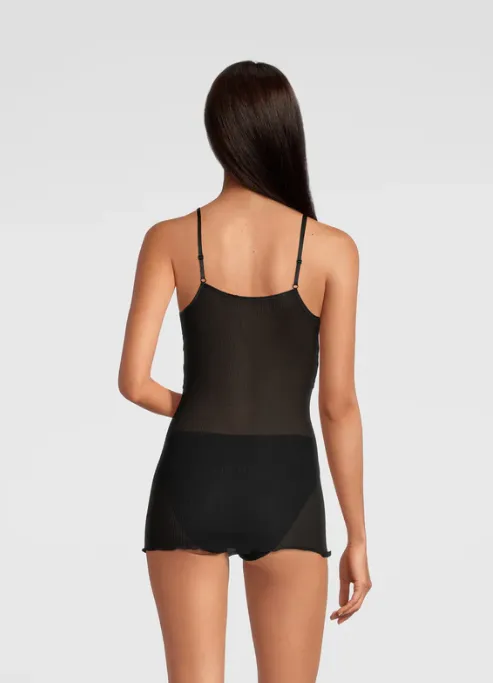 Silk ribbed camisole w/leavers lace
