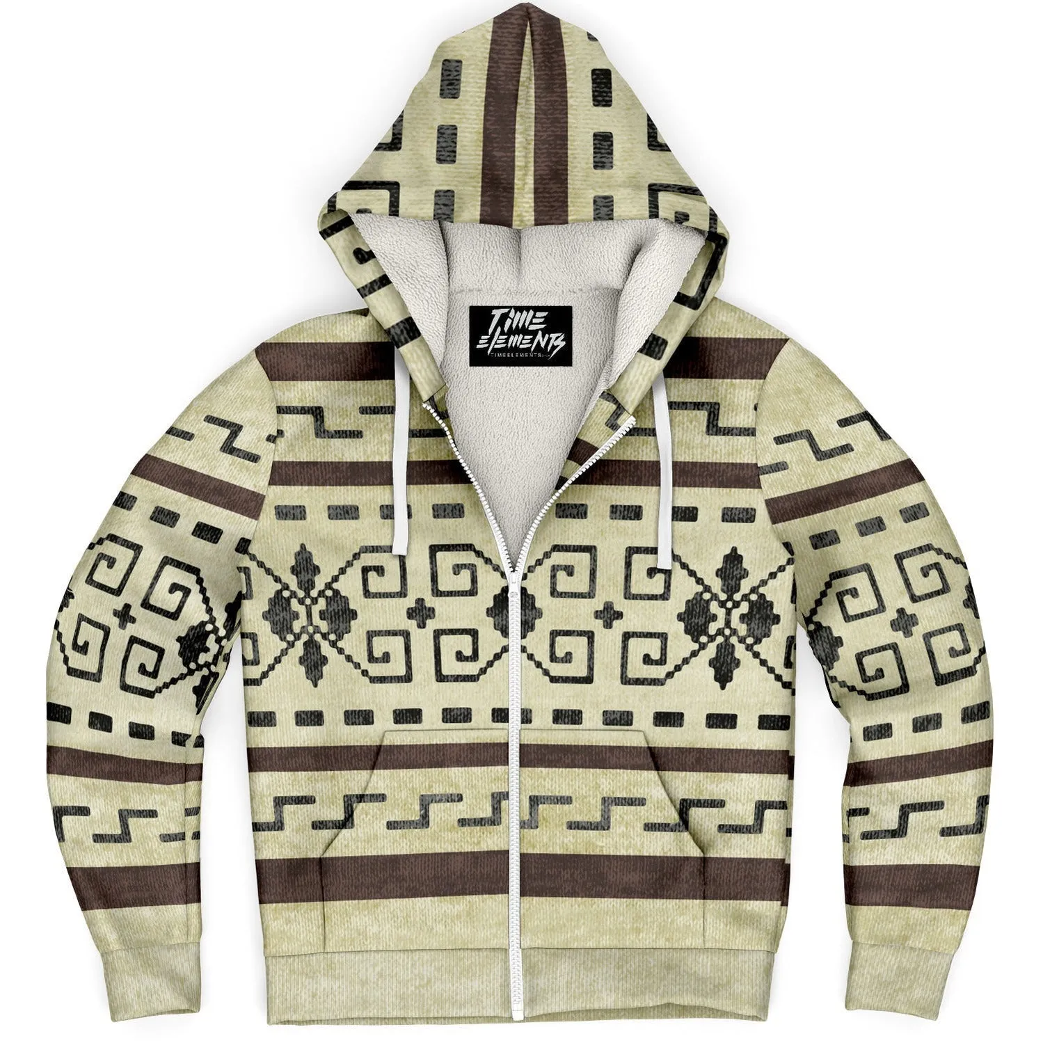 The Dude's Sherpa Lined Hoodie V1 w/ iconic Lebowski Sweater Pattern