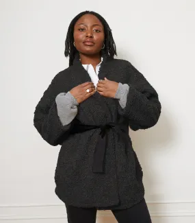 Valentina Sherpa Wrap Coat - Black