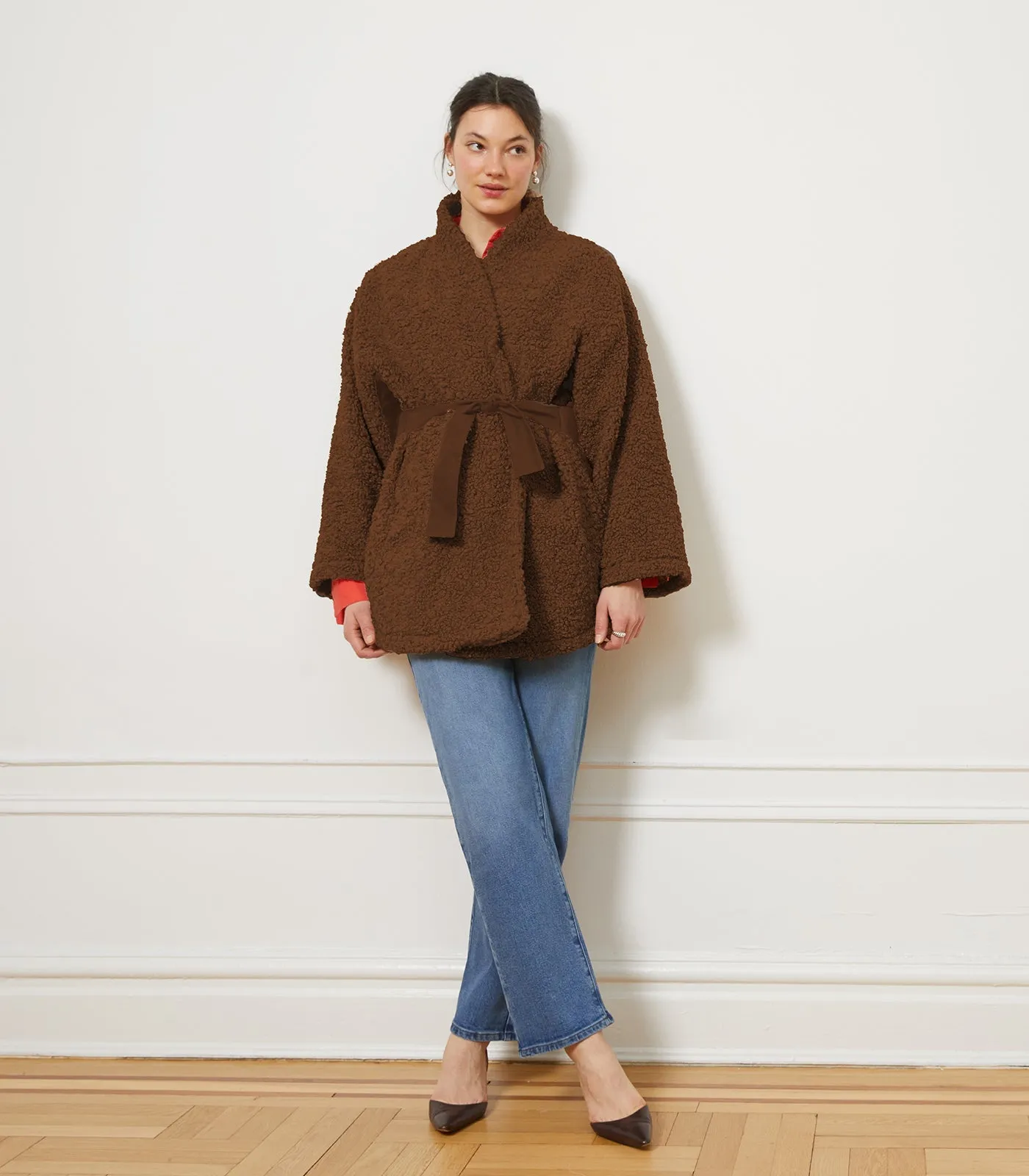 Valentina Sherpa Wrap Coat - Chocolate