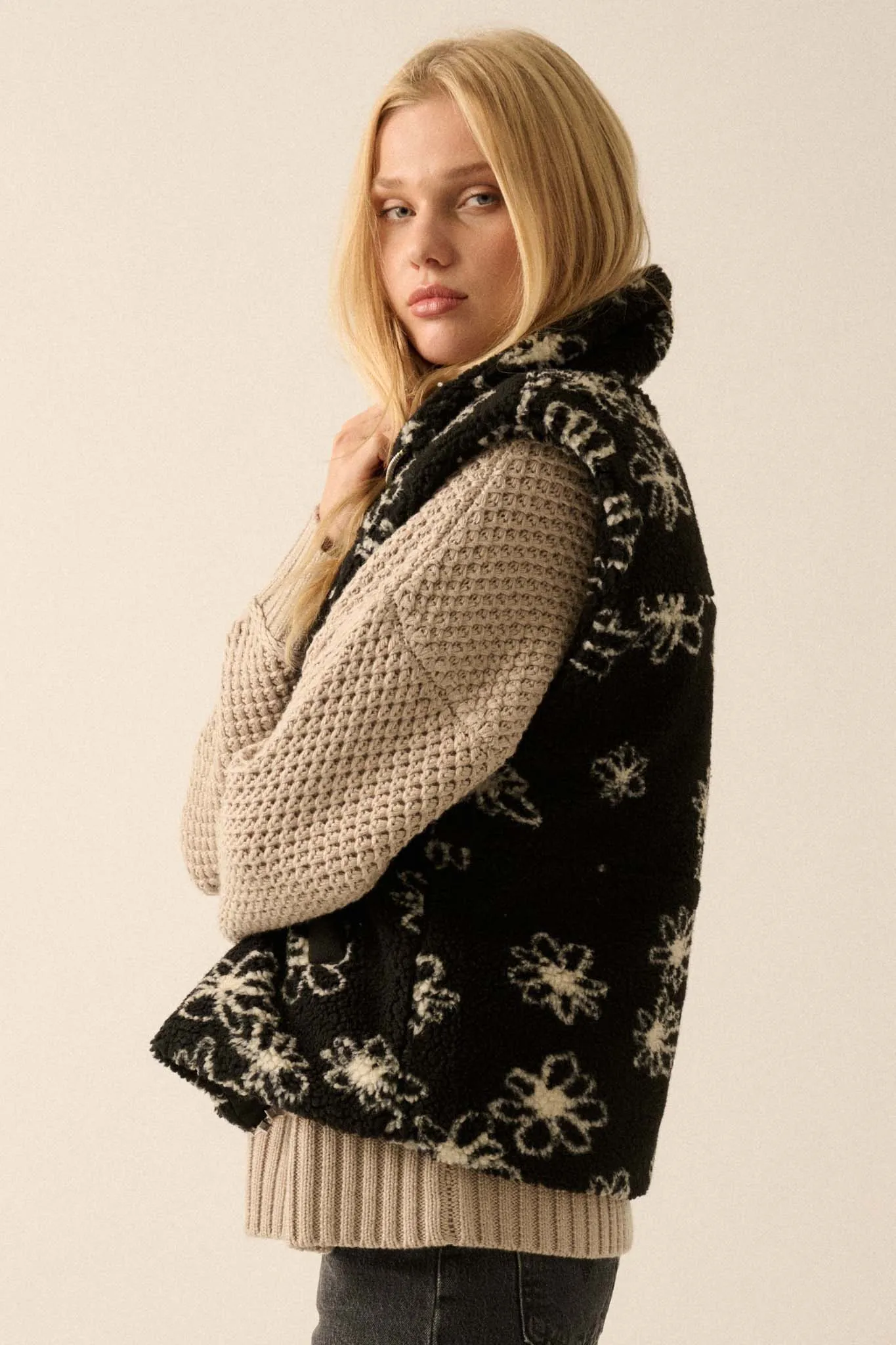 Winter Garden Floral-Print Sherpa Fleece Vest