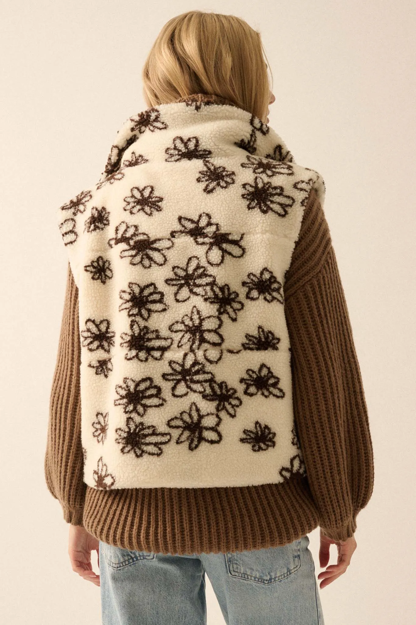 Winter Garden Floral-Print Sherpa Fleece Vest