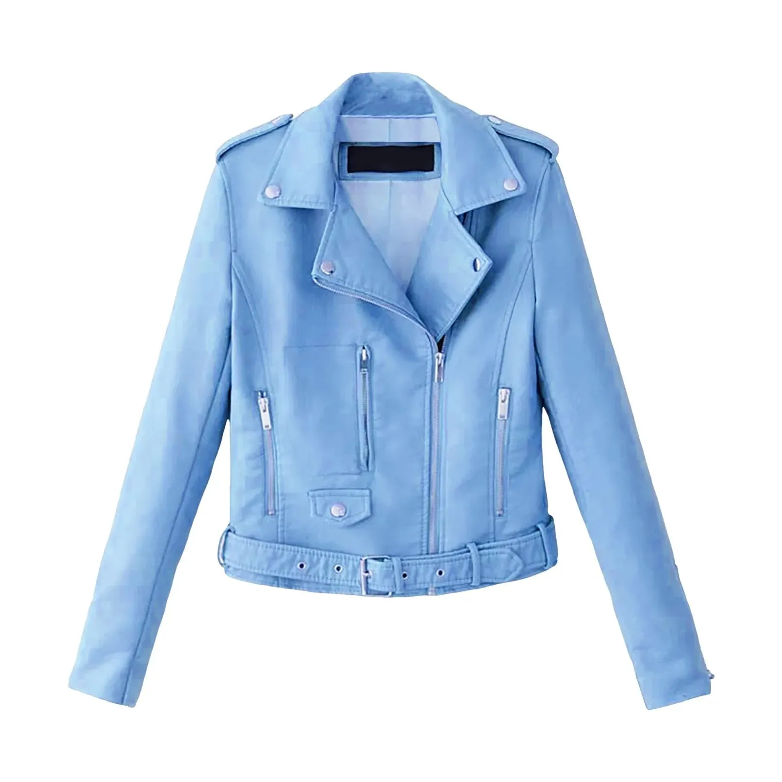 Women's Fall Faux Leather Outwears Retro Motorcycle Leather Jacket Long Sleeve Tie Up Short Bomber Jackets For Women Chaquetas