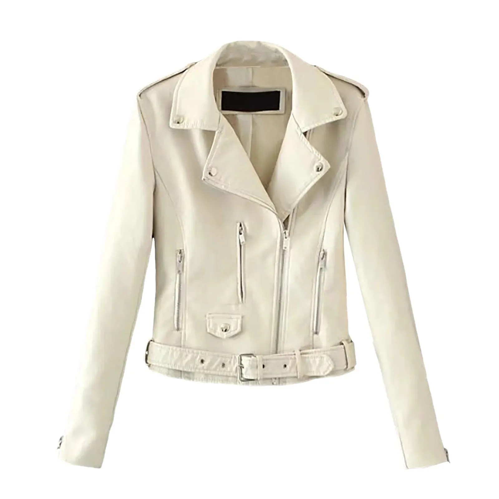 Women's Fall Faux Leather Outwears Retro Motorcycle Leather Jacket Long Sleeve Tie Up Short Bomber Jackets For Women Chaquetas