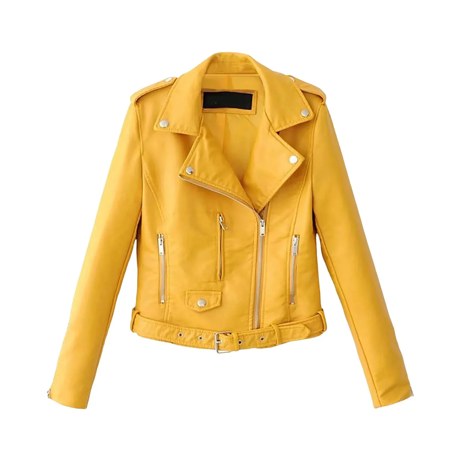 Women's Fall Faux Leather Outwears Retro Motorcycle Leather Jacket Long Sleeve Tie Up Short Bomber Jackets For Women Chaquetas