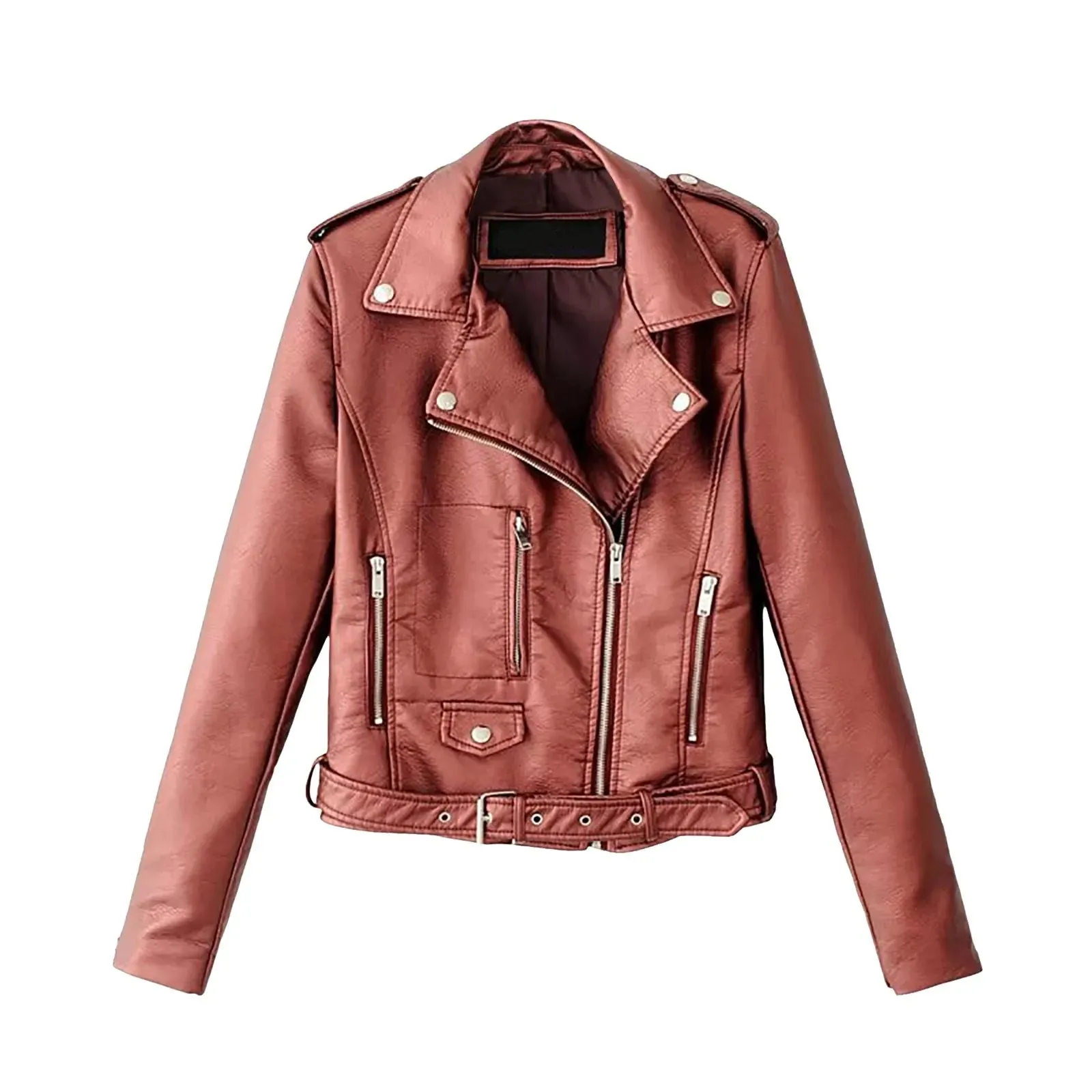 Women's Fall Faux Leather Outwears Retro Motorcycle Leather Jacket Long Sleeve Tie Up Short Bomber Jackets For Women Chaquetas