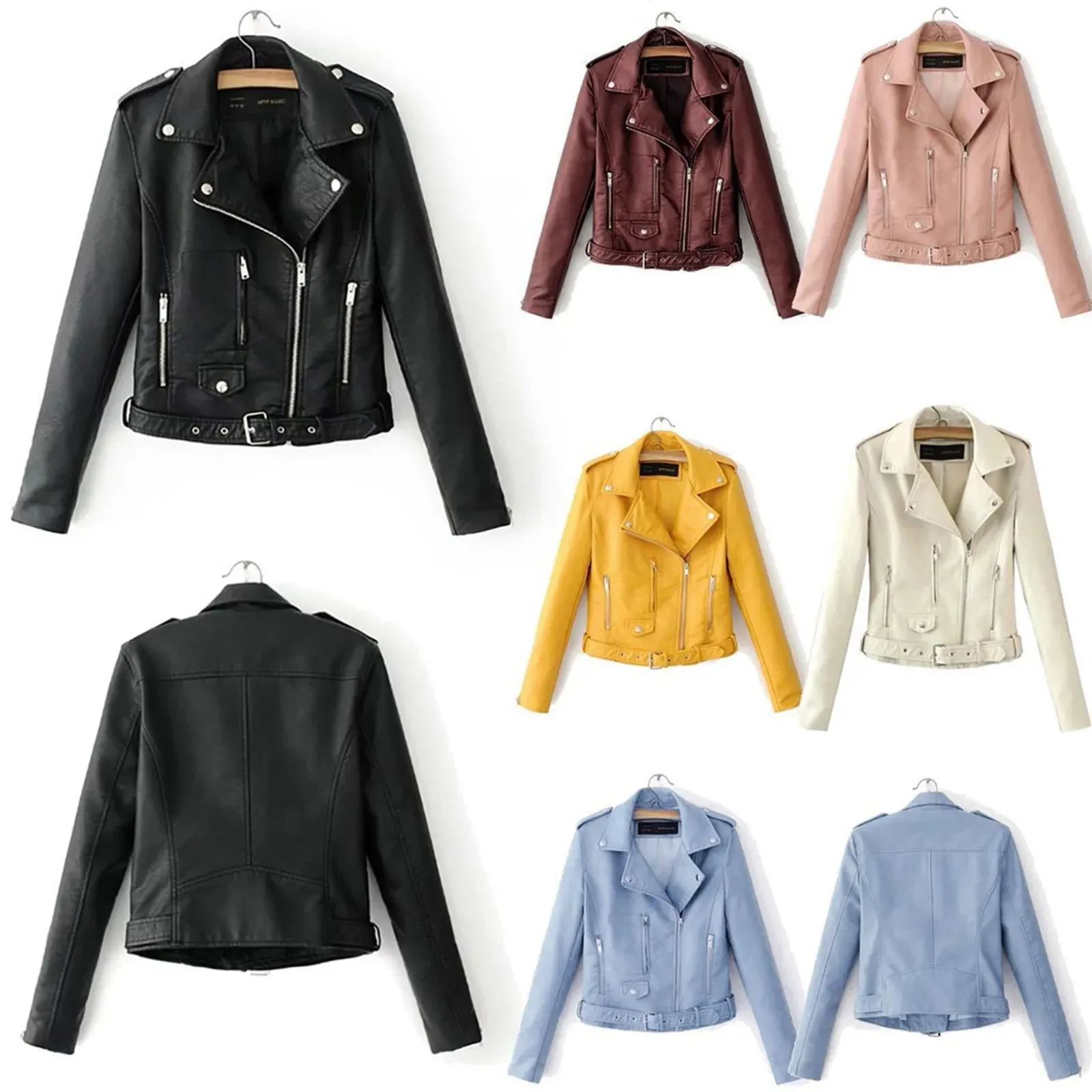 Women's Fall Faux Leather Outwears Retro Motorcycle Leather Jacket Long Sleeve Tie Up Short Bomber Jackets For Women Chaquetas
